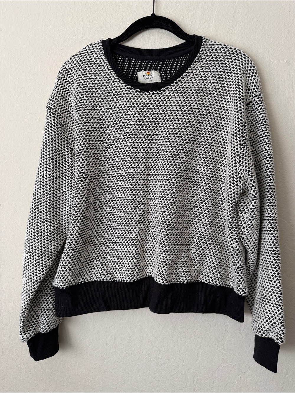 Marine Layer Black & White Textured Crewneck Sweater